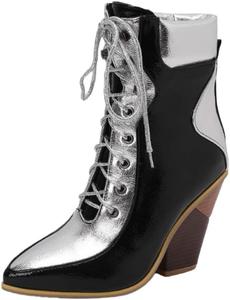 Модные женские ботильоны на толстой подошве, с заостренным носком и шнуровкой - для улицы и повседневных поездок. Fusecottc, Black