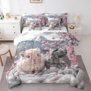 Erosebridal Комплект постельного белья Chinchilla Comforter Set Full в японском стиле с розовым цветущим сакурой для любителей животных, Grey