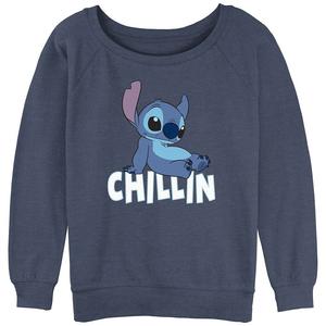 Пуловер с напуском из махровой ткани Disney's Lilo & Stitch Chillin' Stitch для детей с графическим рисунком, цвет Blue Heather