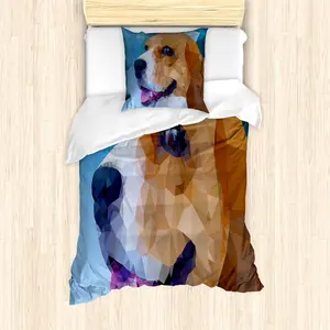 Комплект постельного белья для односпальной кровати Abakuhaus, 135 x 200 см + 80 x 80 см, низкополигональный рисунок с любопытным биглем, гипоаллергенный, защита от клещей, цвет pale brown и violet