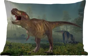 Подушка для улицы - Динозавр - Трава - Рисунок - Дети - Мальчики - 50 x 30 см - Водонепроницаемая - Подушка для отдыха - Подушка для дивана - Украшение для гостиной MuchoWow