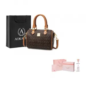 AOKANG Мамина сумка из ПВХ Бостонская сумка Наплечная сумка Через плечо Женская сумка Средний размер Кожаный шарм Кофе Экрю, Coffee color - 3327