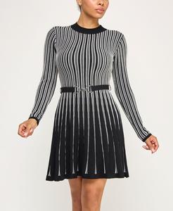 Детское короткое платье-свитер в вертикальную полоску в стиле оттоманка INVITEE, Black/White