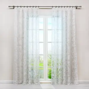 Штора из вуали со сборками и тесьмой, прозрачные панели с выжженным узором, в деревенском стиле, для гостиной, белая, 175 x 140 см (В x Ш), 1 шт. Joyswahl