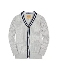 Мальчиковый кардиган с длинным рукавом из органического хлопка, с кабельной вязкой и полосатой отделкой Hope & Henry, серый