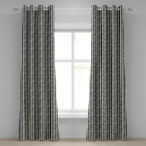 Полосатая штора на люверсах ABAKUHAUS, черно-белый фон с подкладкой и принтом в виде крупных и мелких звезд, декоративная двухпанельная штора, 280 см x 175 см, цвет черный, белый, желтый Abakuhaus