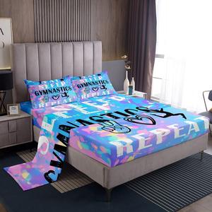 Erosebridal Комплект постельного белья Gymnastics для девочек в пастельных тонах с акварельным принтом, Blue Pink Yellow