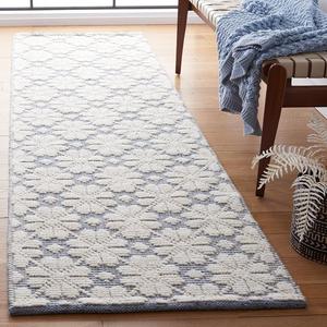 Ковер-дорожка SAFAVIEH, 69 x 244 см, Vermont Collection, Ivory & Blue, ручной работы из шерсти, идеально подходит для помещений с высокой проходимостью в гостиной, спальне (VRM303M)