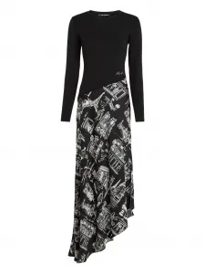 Платье миди асимметричного кроя с принтом KARL LAGERFELD, черный