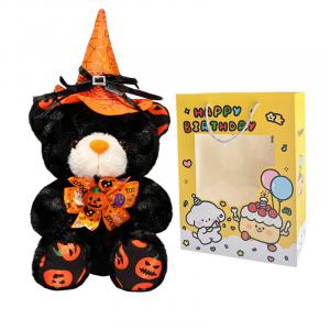 Милый плюшевый мишка призрак тыква с ведьмовской шляпой на хэллоуин, плюшевая игрушка кукла, высота 28см MENGMENGBUNNY, оранжевый