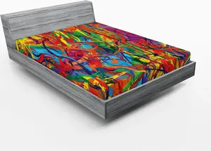 Простыня на резинке ABAKUHAUS Modern, современная радужная хаотичная разноцветная масляная живопись, иллюстрация, 140 x 200 см, многоцветная Abakuhaus