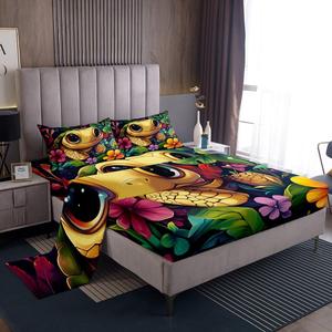 Erosebridal Комплект постельного белья Queen Turtle для детей с мультяшными морскими черепашками в кавайном стиле и цветочным принтом, Yellow Green