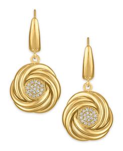 Серьги-подвески в виде узла любви с бриллиантами (общий вес 1/5 карата) в оправе из 14-каратного золота поверх стерлингового серебра Macy's, 14k Gold Over Sterling Silver