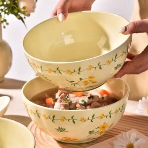 Ceramics Пасторальная тарелка для сервировки, домашняя посуда 2025, свежий дизайн, подглазурное покрытие, глубокая тарелка 8 дюймов