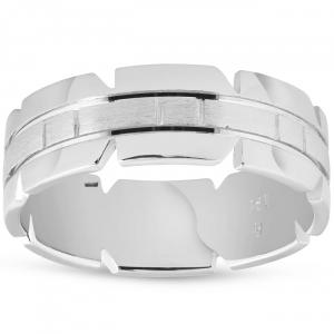 Мужское обручальное кольцо ручной работы из белого золота 14 карат, 7 мм Pompeii2, 14K White Gold