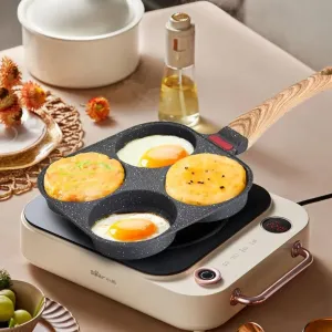 Сковорода для блинов для индукционных плит - Сковорода с 4 отверстиями - Сковорода для яичницы - Алюминиевая сковорода с антипригарным покрытием для гамбургеров и стейков - Подходит для индукционных плит Markenlos