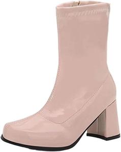 Женские ботильоны на квадратном каблуке с искусственной кожей, с круглым носком и молнией, для вечеринок и клубов Generic, Beige