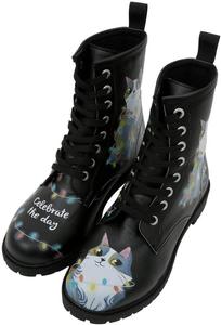 Женские высокие ботинки DOGO - веганская кожа и уникальный дизайн, зимние женские ботинки, удобные и стильные, Celebrate The Day Black Design