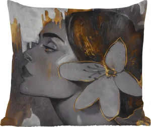 Подушка для улицы - Живопись - Картина маслом - Женщина - Цветок - Золото - 50x50 см - Водонепроницаемая - Подушка для отдыха - Удобная - Подушка с рисунком MuchoWow