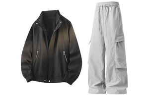 Повседневная спортивная одежда Unisex с воротником стойкой умеренная X1617, черный jacket+серый pants