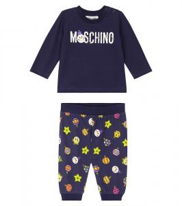 Детский комплект с принтом: футболка и штанишки Moschino Kids, 83399 - Blue Xmas Toy Balls