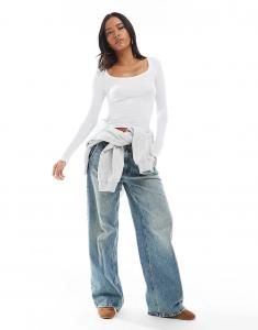 Хлопковый топ с круглым вырезом и длинными рукавами, белый цвет Cotton On