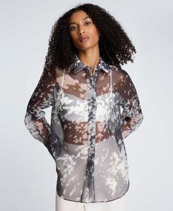 Женская прозрачная рубашка с принтом и длинными рукавами на пуговицах Kenneth Cole, Black gray