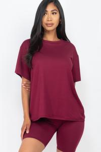 Женский комплект с просторным топом и велошортами TRUEDAMES, Burgundy