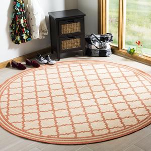 Ковер SAFAVIEH, 201 x 201 см, Linden Collection Cream / Rust LND121R Trellis для дома и улицы, не линяет, легко чистится, для патио, заднего двора, веранды, террасы, прихожей