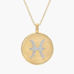 Подвеска со знаком зодиака Рыбы с бриллиантами в 14-каратном желтом золоте Blue Nile