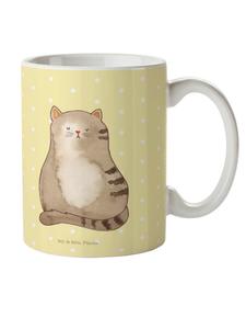 Детская кружка с изображением сидящего кота, без слов, пастельно-желтого цвета Mr. & Mrs. Panda