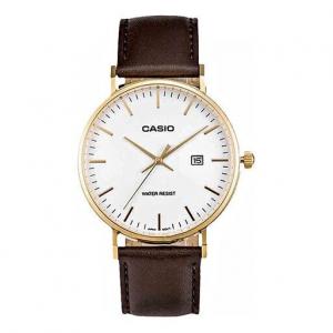 Часы CASIO Waterproof Quartz White DialBrown Strap Mens WhiteBrown Analog, белый