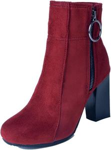 Женские ботинки COMFASH из матовой замши с боковой молнией, с круглым носком, осенне-зимние ботильоны, Red