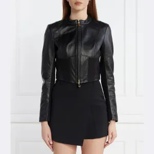 Укороченная кожаная куртка Pinko, черный