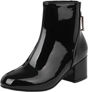 Женские ботильоны Parisuit с задней молнией из лакированной кожи на массивном каблуке, Black
