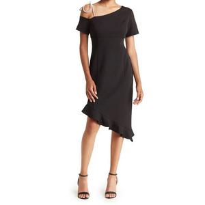 Женское платье-футляр с асимметричными бретелями и кристаллами Focus By Shani, черный