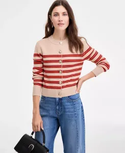 Женский полосатый кардиган с длинными рукавами и круглым вырезом On 34th, оранжевый