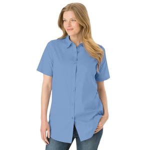 Женщина в идеальной женской рубашке с коротким рукавом больших размеров Woman Within, цвет French Blue