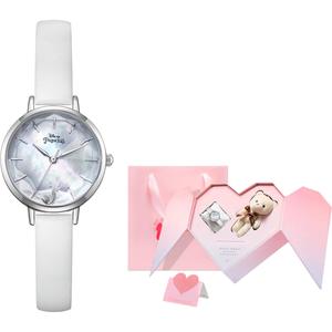 Disney Часы Princess Quartz Movement PU Strap Watch Women's Watch Silver Dial, Silver Shadow Iridescent[Disney Exquisite Peach Heart-Shaped Box with Greeting Card]
