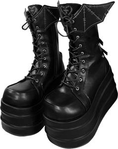 GURURU Черные готические ботинки на платформе, ботильоны с крыльями летучей мыши, массивный каблук, круглый носок, панк-боевые ботинки, короткие готические ботинки