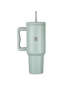 Изолированный стакан из нержавеющей стали объемом 40 унций с ручкой и крышкой с трубочкой, подходит для подстаканника Cubitt, green