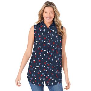 Женщина в идеальной женской рубашке без рукавов больших размеров Woman Within, цвет Navy Hearts And Stars