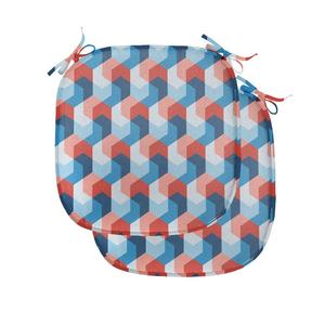 ABAKUHAUS Фрактальная подушка для обеденного стула Мозаика Геометрическое искусство Декоративная водонепроницаемая подушка с ремнями для кухонных сидений 40 см x 40 см Упаковка из 2 шт. Синий Красный