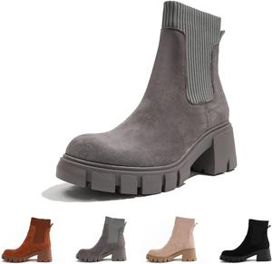 Женские ботильоны Cubicbee с эластичными носками, средним каблуком на массивной подошве, Челси, замшевые, с нескользящей платформой, Grey