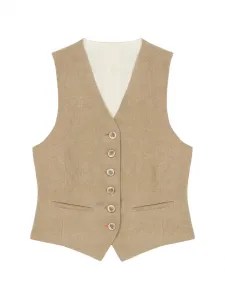 Жилет с прорезными карманами и полупуговицами Fortela, бежевый