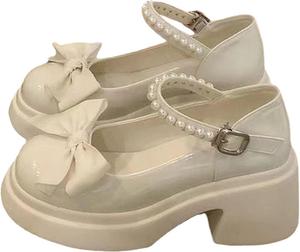 Туфли Mary Jane с массивным низким каблуком, платформой и ремешком T-strap, оксфорды в стиле Лолита, готик-панк, с круглыми носками Ctreela, Beige#O4