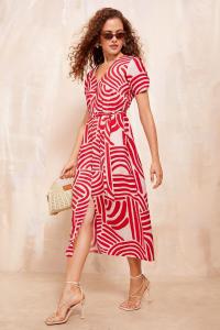 Платье рубашка миди с короткими рукавами и поясом Friends Like These, красный