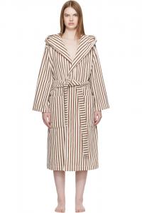 Tekla Халат с капюшоном из махровой ткани кремового и коричневого цвета