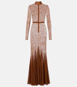 Прозрачное кружевное платье David Koma, коричневый