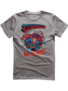 Футболка Супермен спасает мир серого цвета Superman